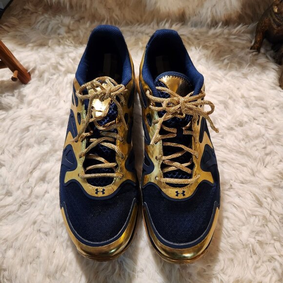 Under Armour Mens Spine Venom Athletic Shoes Gold & Navy Size 11USA 10UK 45 EUR - Picture 1 of 8
